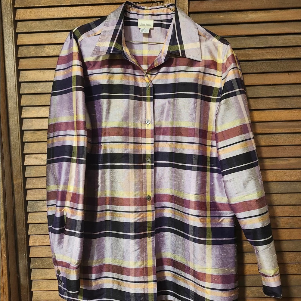 Neiman Marcus Purple and Yellow Plaid Shirt